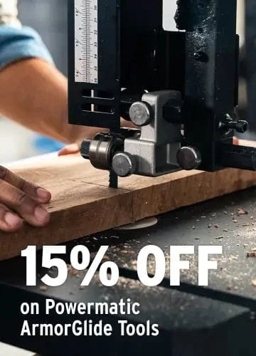 Powermatic ArmorGlide tool in use with a discount offer on the image.