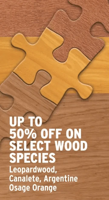 Wooden puzzle pieces with promotional text on a wooden background
