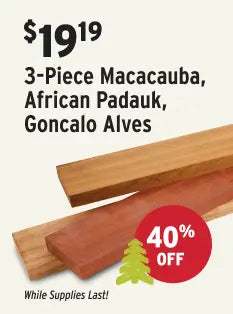 Wooden planks with a price tag and promotional text on a white background