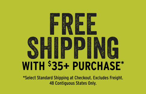 Free shipping offer with a $35 purchase on a green background