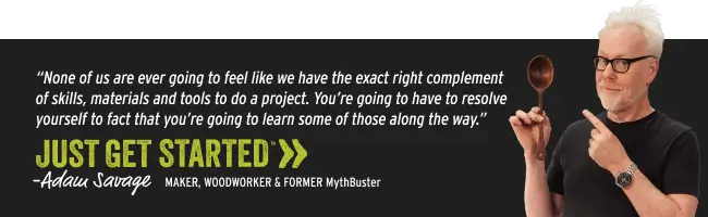 Man holding a wooden spoon with motivational quote and Adao Savage's name on a black background