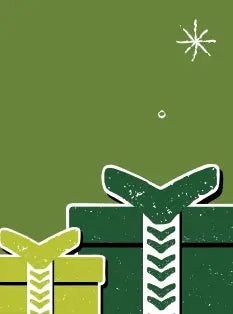 Green gift box with chevron pattern on a green background