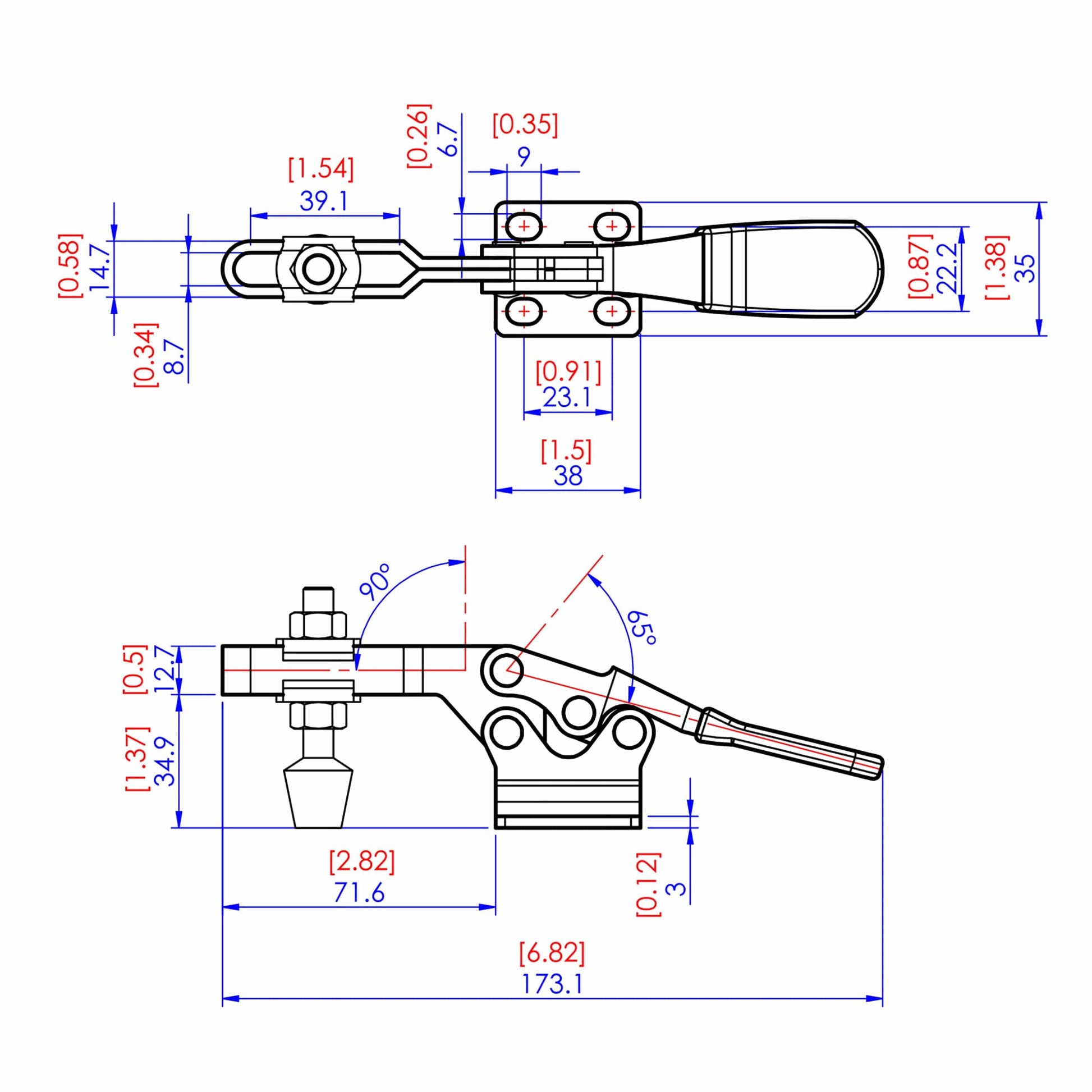 Low Silhouette Toggle Clamp, 2-3/4" x 1/4", 500 lb. Capacity alt 1