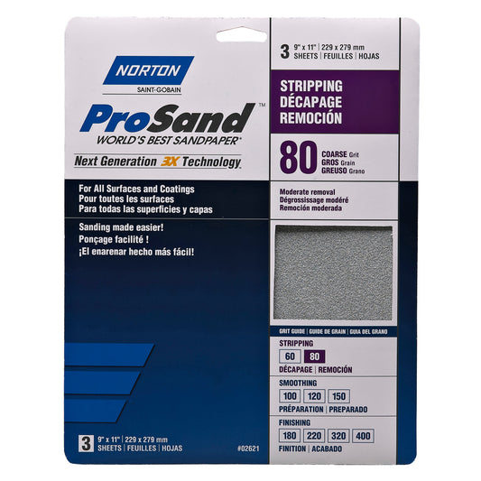 Norton ProSand 9" x 11" Sanding Sheets 80G 3 piece alt 0