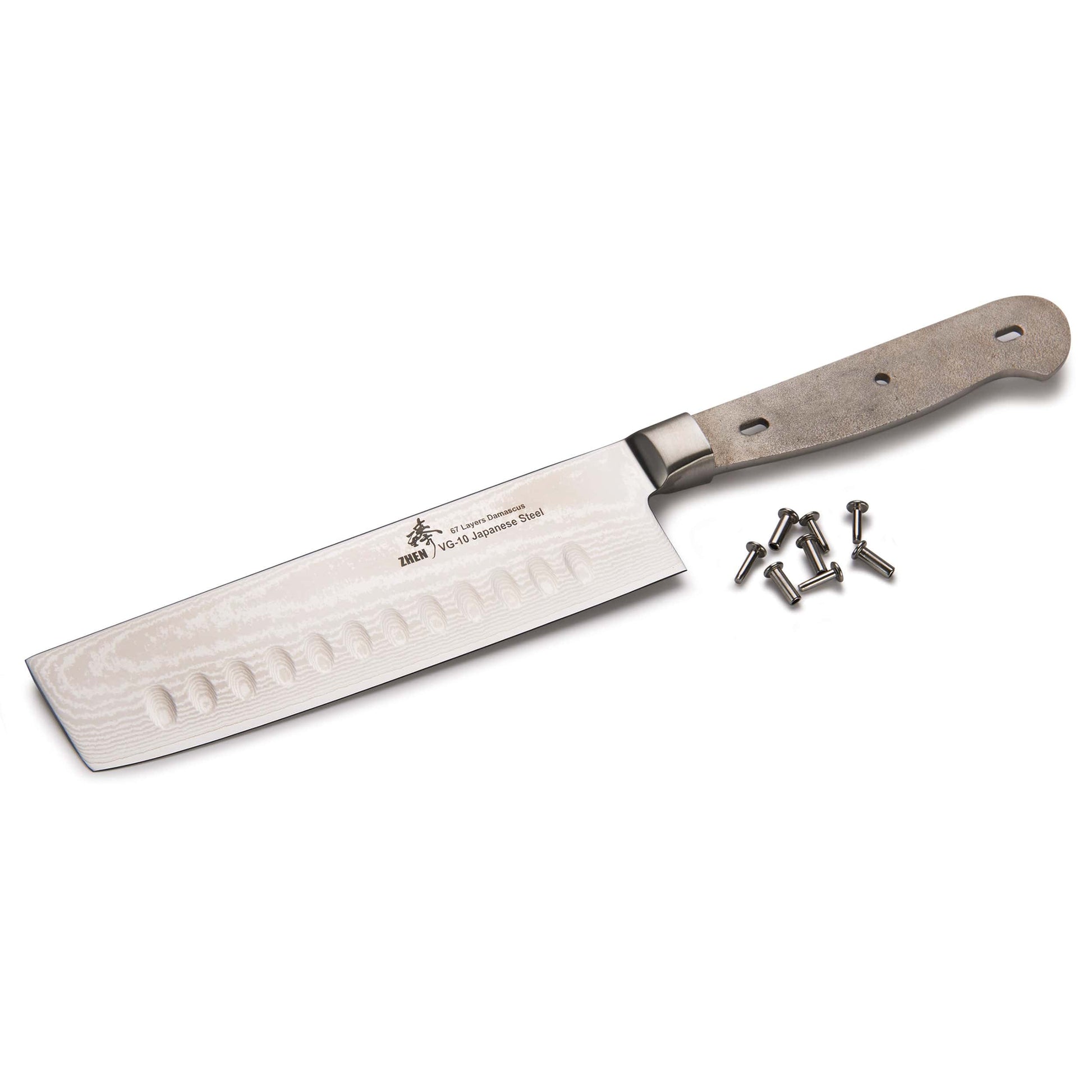 Nakiri Knife for Cutting Delicate Vegetables - 11-1/2" - Damascus - Unfinished Kit alt 0