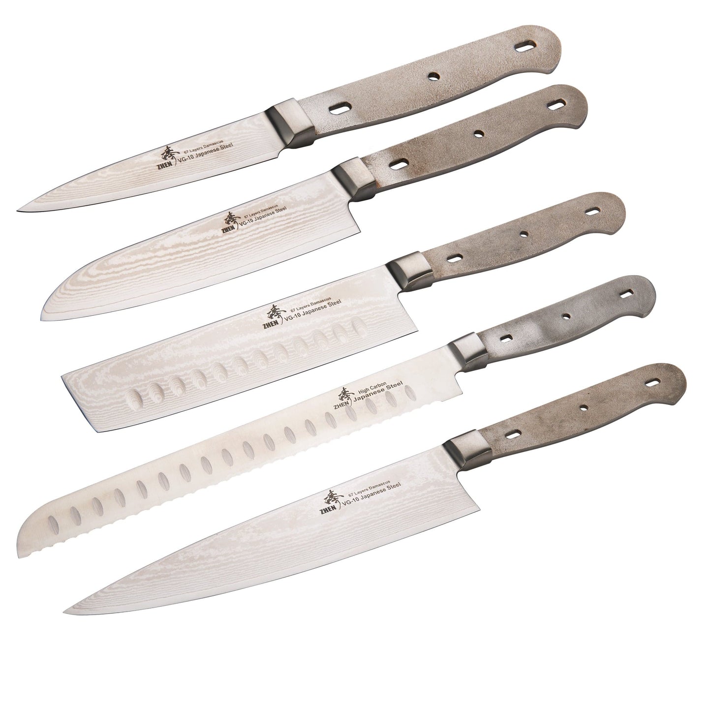 Kitchen Knife Set - Nakiri Chef Santoku Paring and Bread Knife - Damascus - Unfinished Kit - 5 Piece alt 0