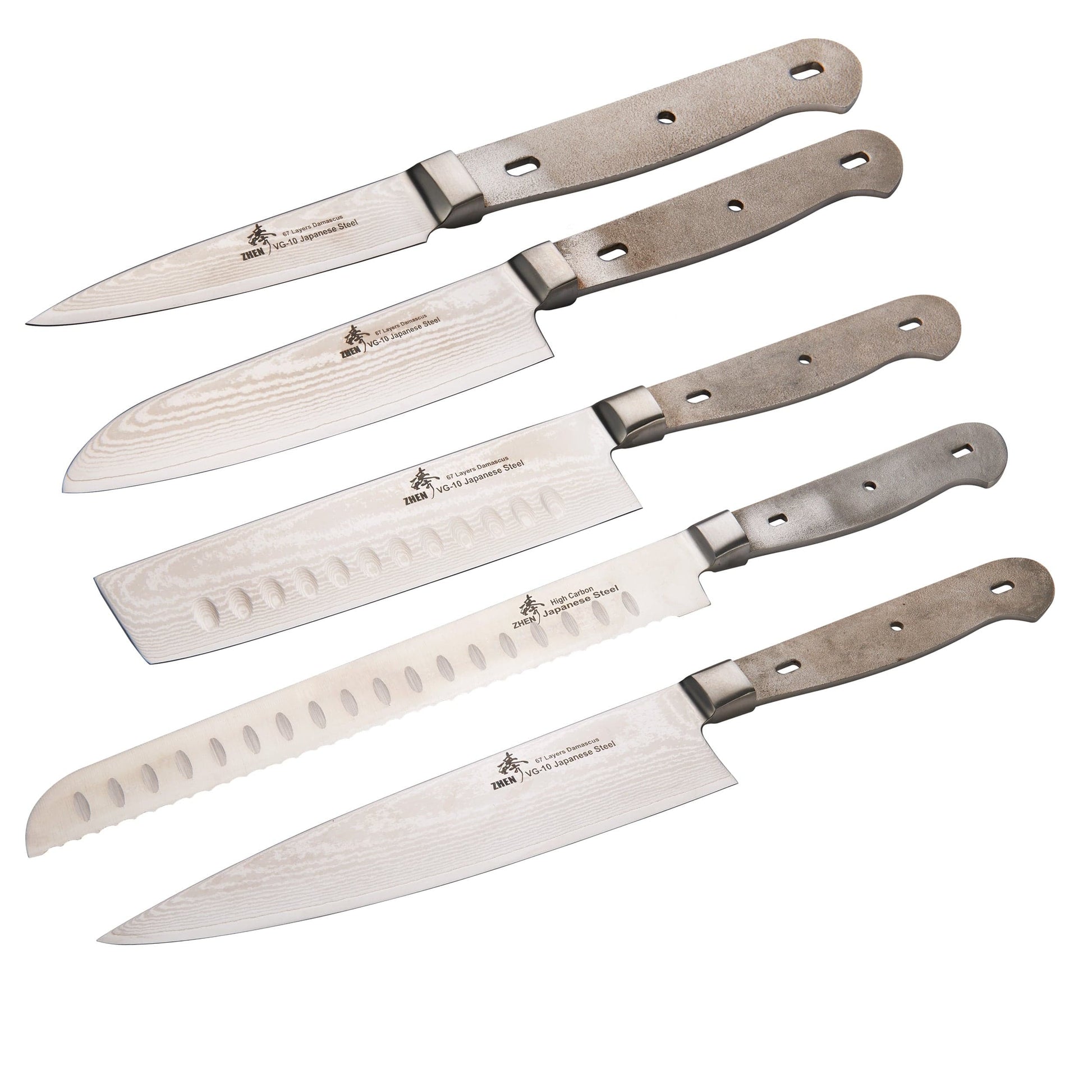 Kitchen Knife Set - Nakiri Chef Santoku Paring and Bread Knife - Damascus - Unfinished Kit - 5 Piece alt 0