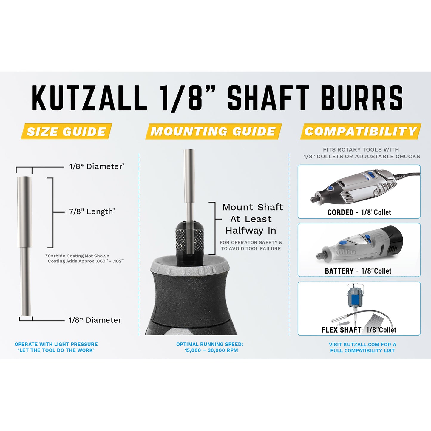 Kutzall Extreme Cylinder Burr, 1/8" Shaft, Very Coarse alt 2