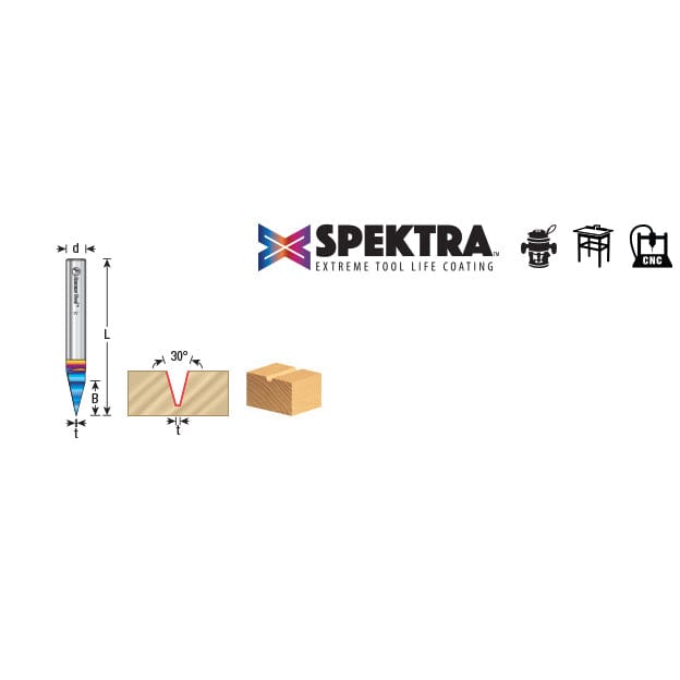 45771-K 30° Solid Carbide Engraving / Carving Router Bit, 0.005 Tip Width x 1/4 Inch Shank alt 0