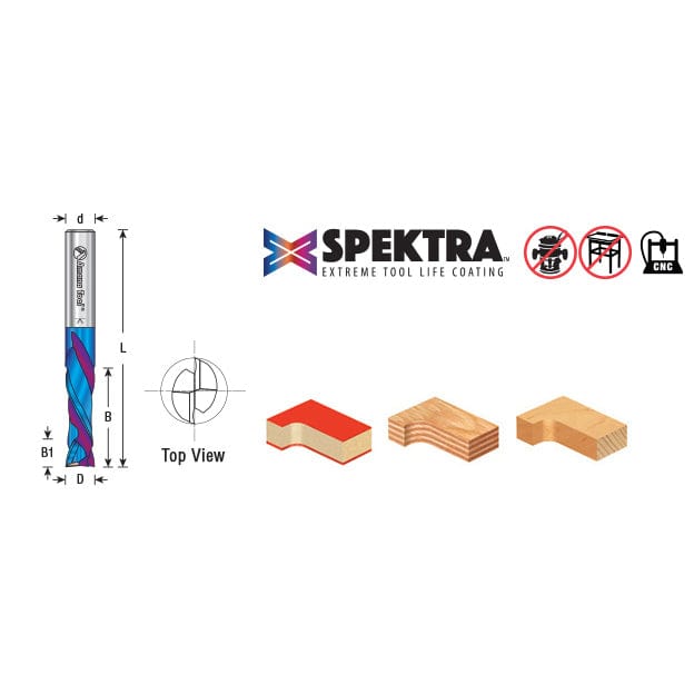 46170-K 1/4" CNC Solid Carbide Compression Spiral Router Bit, 1/4 Diameter x 7/8 x 1/4 Inch Shank alt 0