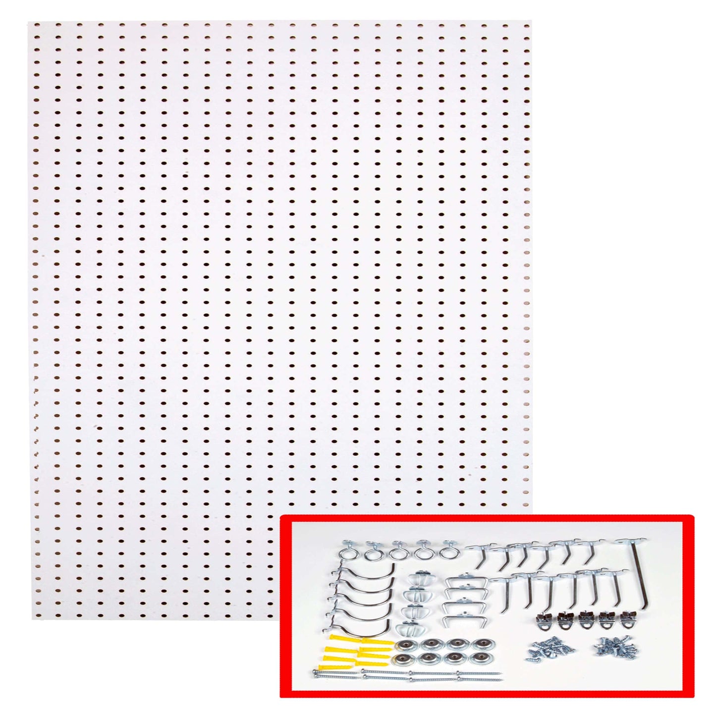 24 In. W x 48 In. H x 1/4 In. D Custom Painted Blissful White Heavy Duty Tempered Round Hole Pegboards with 36 pc. Locki alt 0