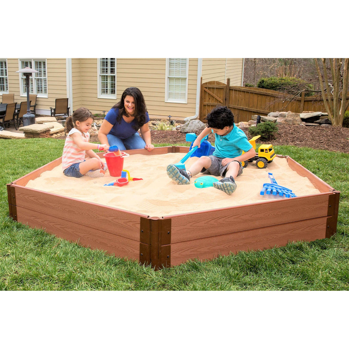 Sandbox Frame Frame it All Classic Sienna 7 x 8 x 11 Composite Hexagon Sandbox Kit ...