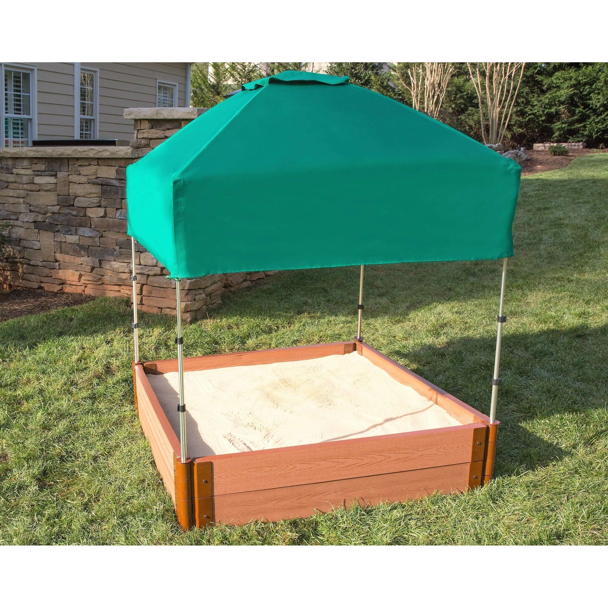 square tent frame Frame it All Classic Sienna Composite Square Sandbox Kit w/ Telescoping Canopy