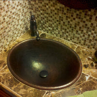Master Bath Oval Self Rimming Hammered Copper Bathroom Sink alt 0