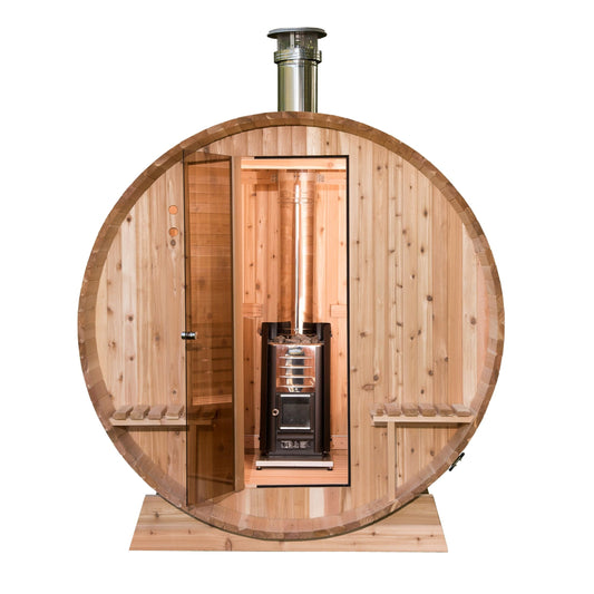 Grandview Wood-Burning  Barrel Sauna in Rustic Cedar alt 0