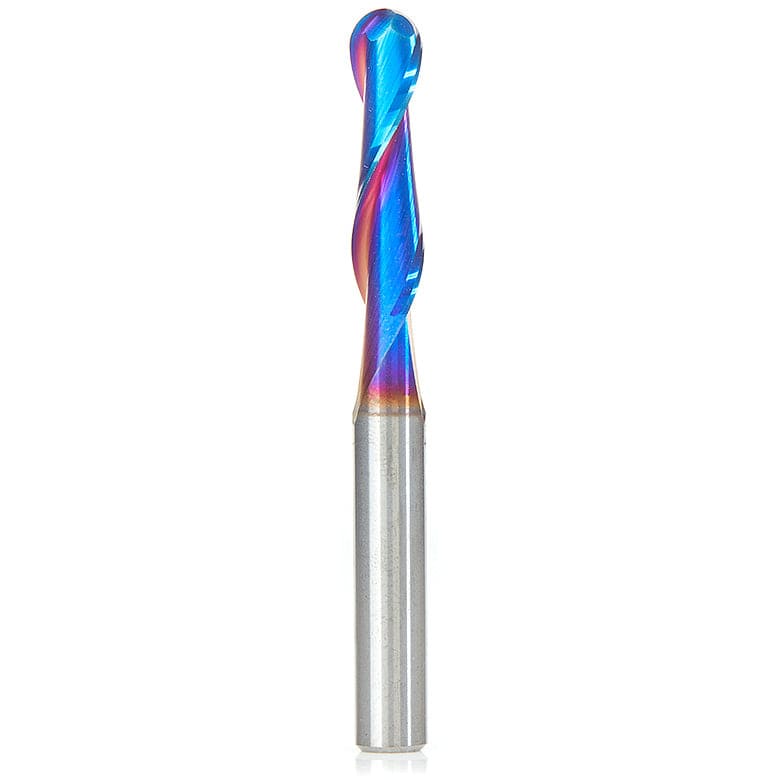 46376-K Spiral Up-Cut Ball Nose Double Flute Router Bit 1/8"R 1"CH 1/4"D 1/4"SH 2-1/2"OL alt 0