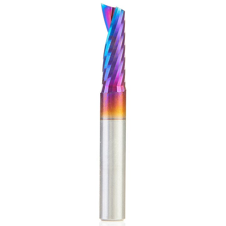 51404-K Spiral O Single Flute Plastic Cutting Up-Cut Mirror Finish CNC Router Bit 1/4 D" 3/4"CH 1/4"SH 2"OL alt 0
