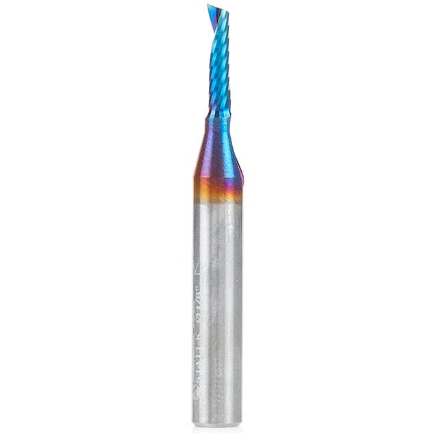 51411-K Spiral O Single Flute Plastic Cutting Up-Cut Mirror Finish CNC Router Bit 1/8"D 1/2"CH 1/4"SH 2"OL alt 0