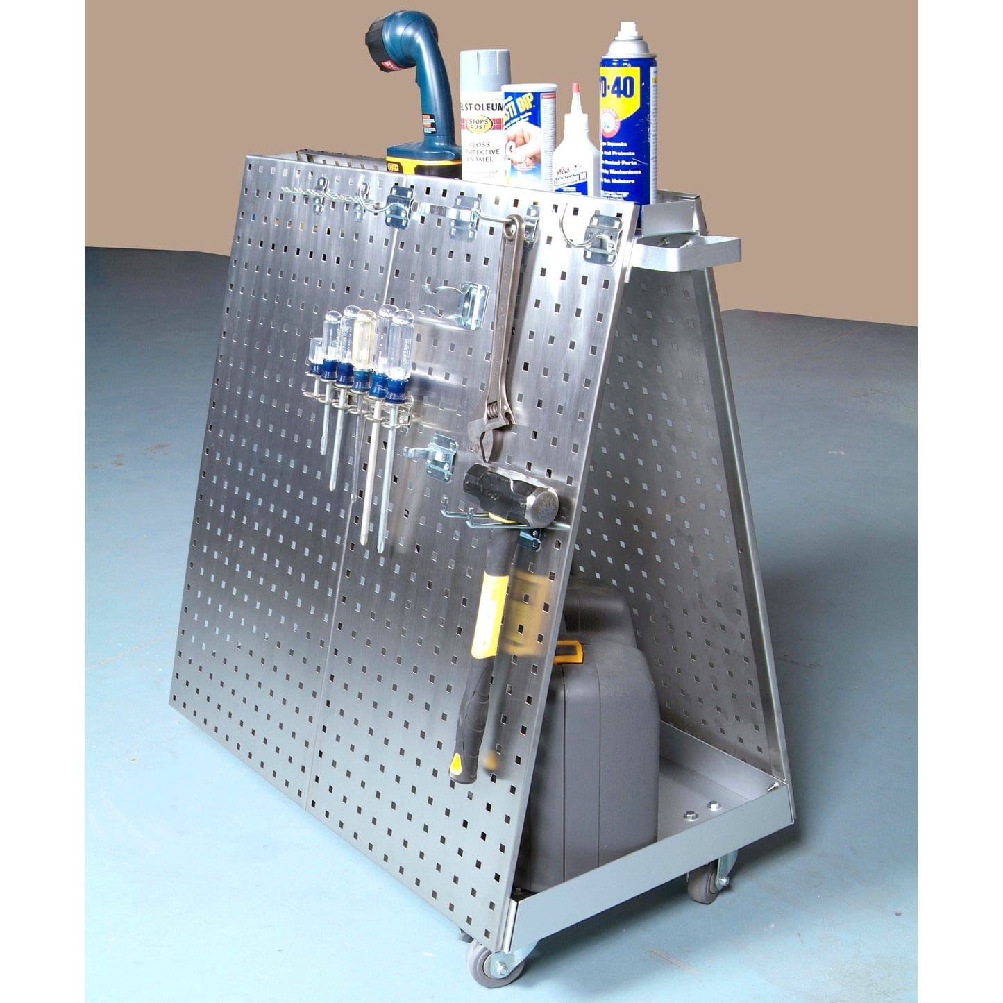 36-3/4 In. L x 39-1/4 In. H x 21-1/4 In. W Stainless Steel Frame Tool Cart with Tray and Stainless Steel LocBoard alt 0