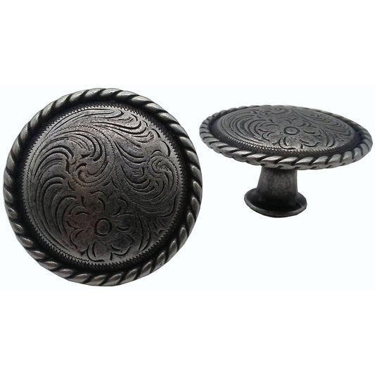 Engraved Flower Knob, Pewter Oxide alt 0