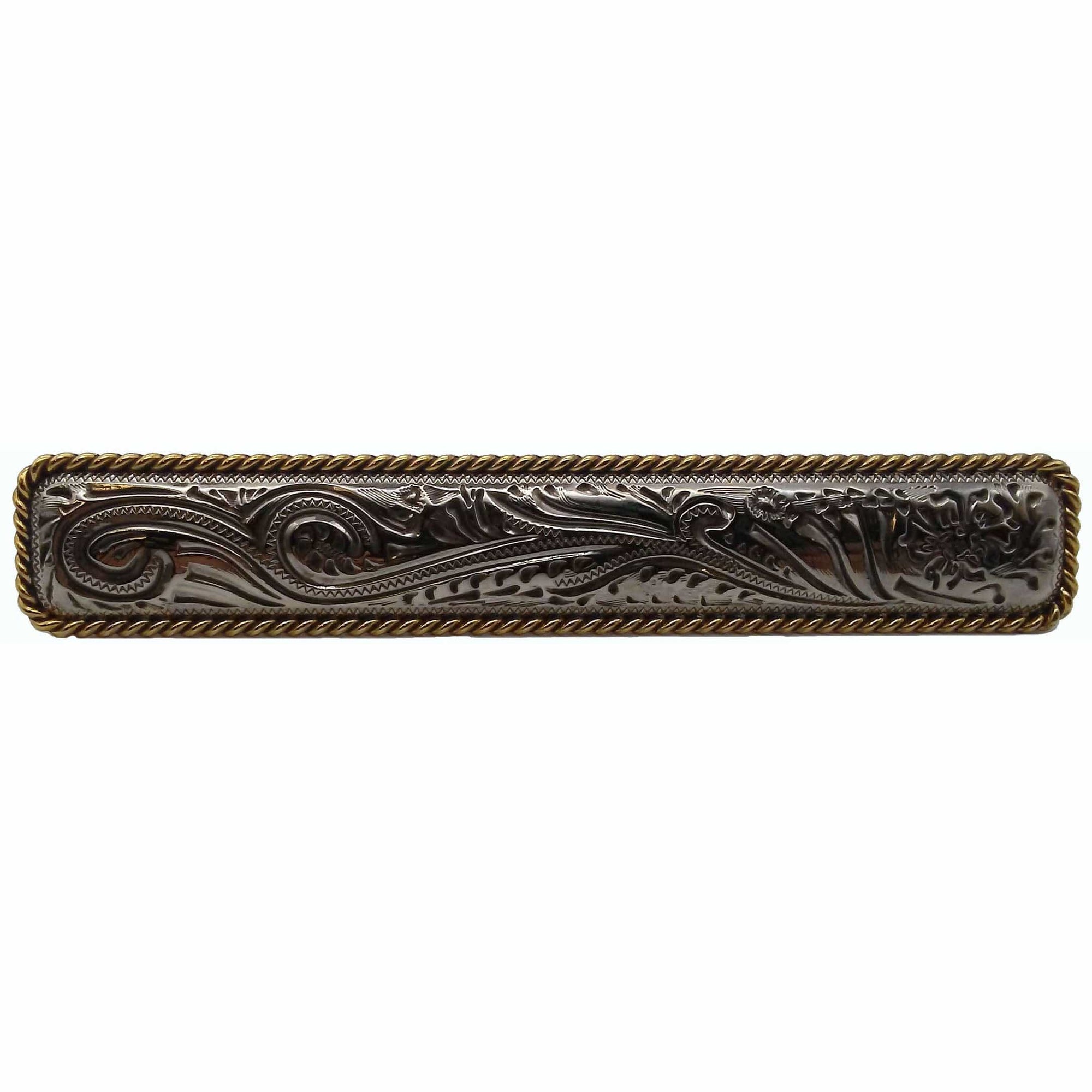 Large Engraved Flower Pull, Old Silver/Gold alt 0