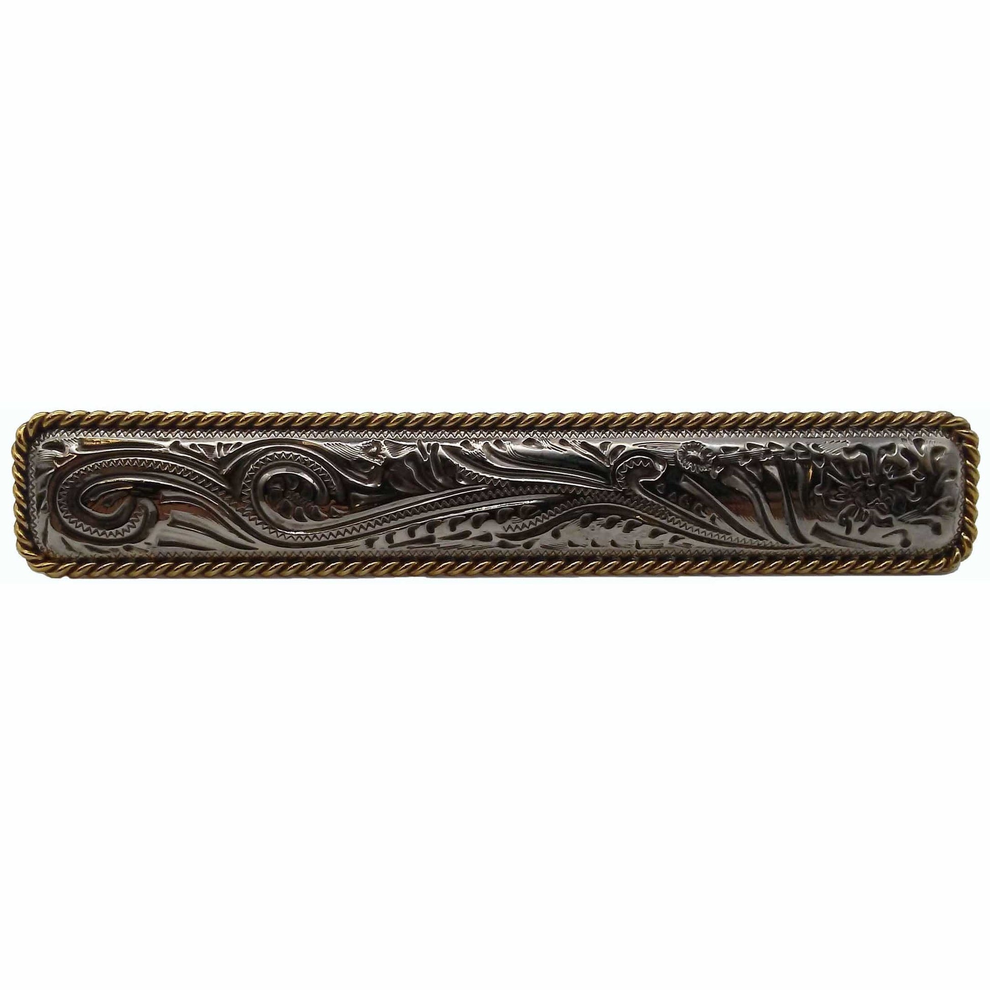 Large Engraved Flower Pull, Old Silver/Gold alt 0