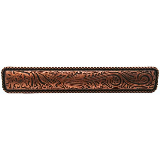 Large Engraved Flower Pull, Copper Oxide alt 0