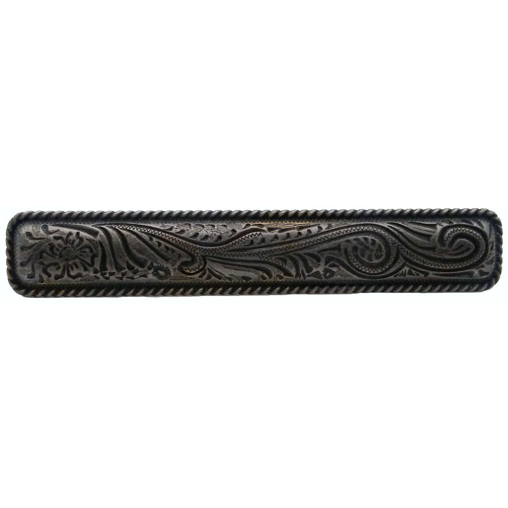 Large Engraved Flower Pull, Pewter Oxide alt 0