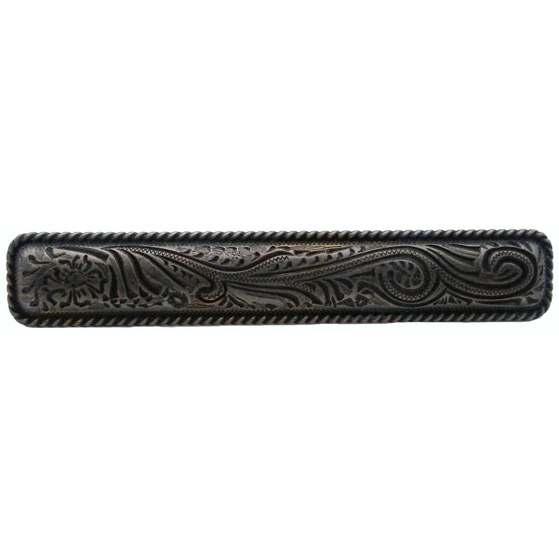 Large Engraved Flower Pull, Pewter Oxide alt 0