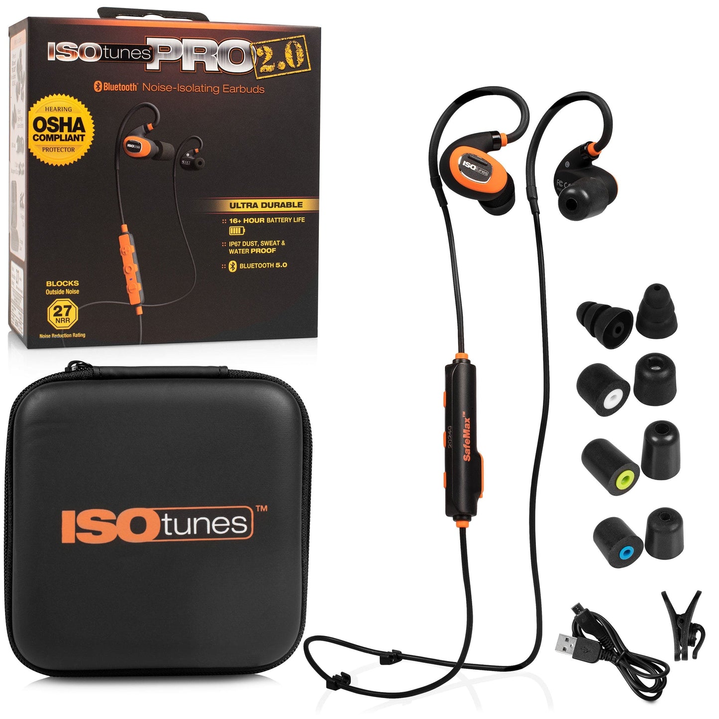 PRO 2.0 Bluetooth Noise-Isolating Safety Earbuds - Orange/Bl alt 4