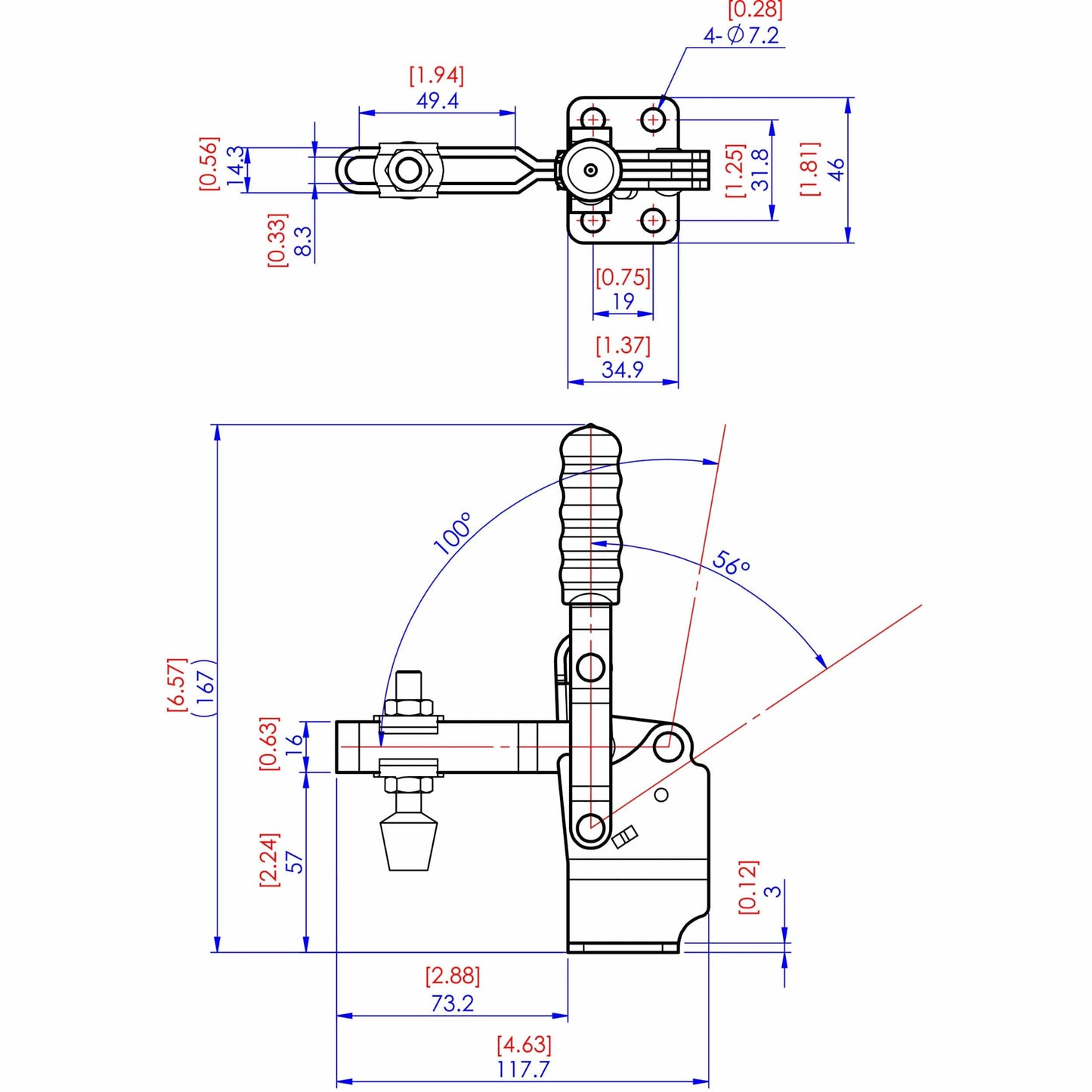 Vertical Handle High Base Toggle Clamp 2-7/8 x 1-1/8, 500lbs alt 1