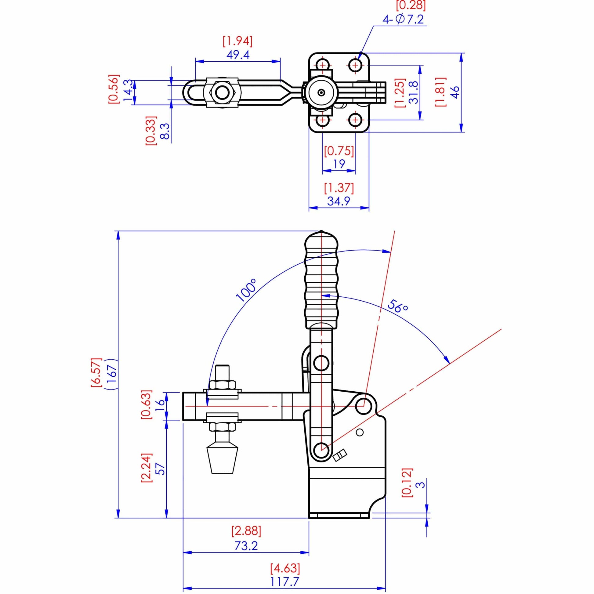 Vertical Handle High Base Toggle Clamp 2-7/8 x 1-1/8, 500lbs alt 1