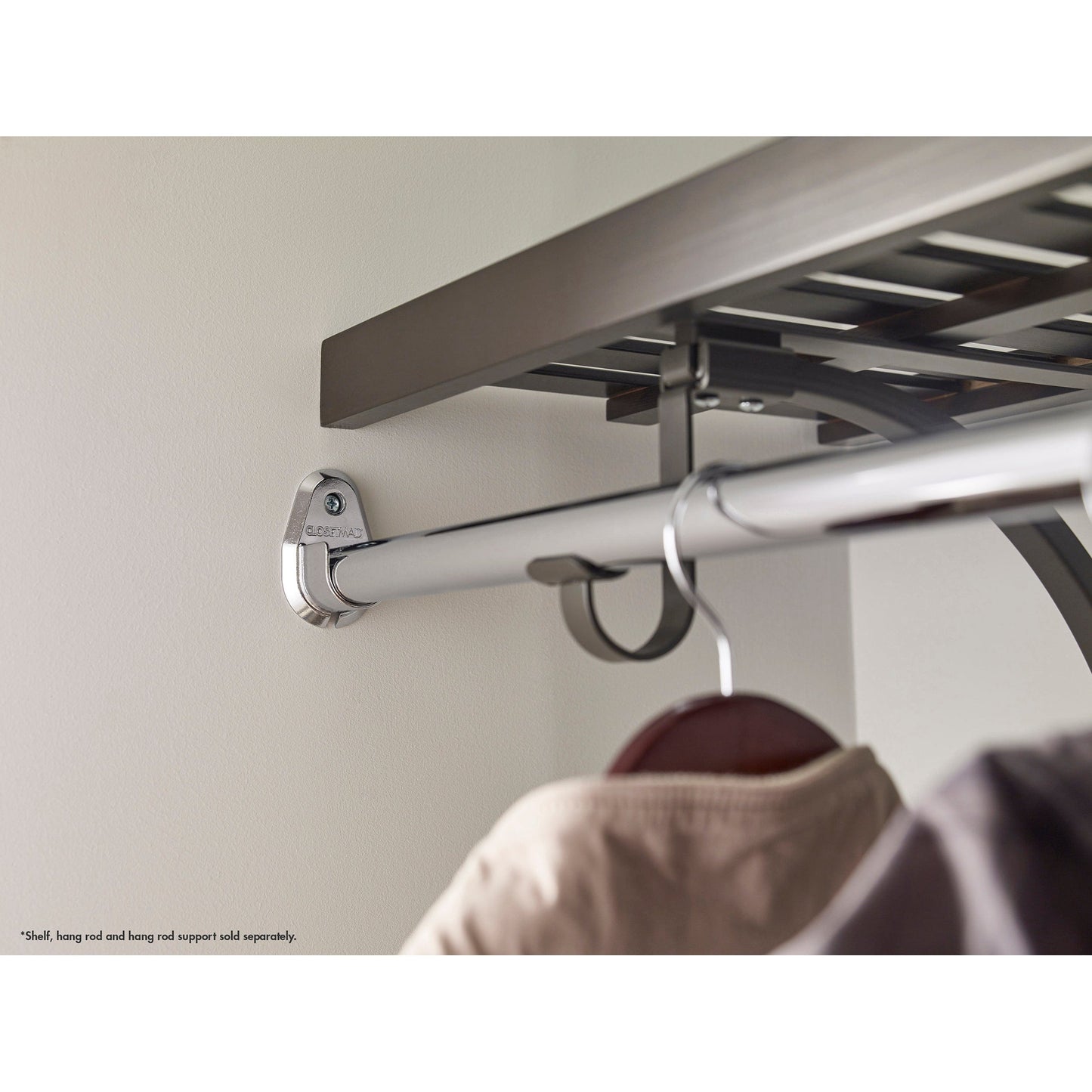Premium Wood Shelf Hang Rod Pole Cup, Chrome alt 0