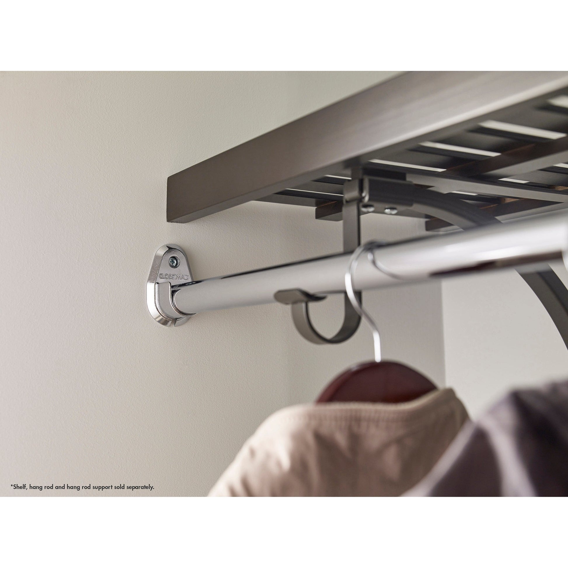 Premium Wood Shelf Hang Rod Pole Cup, Chrome alt 0