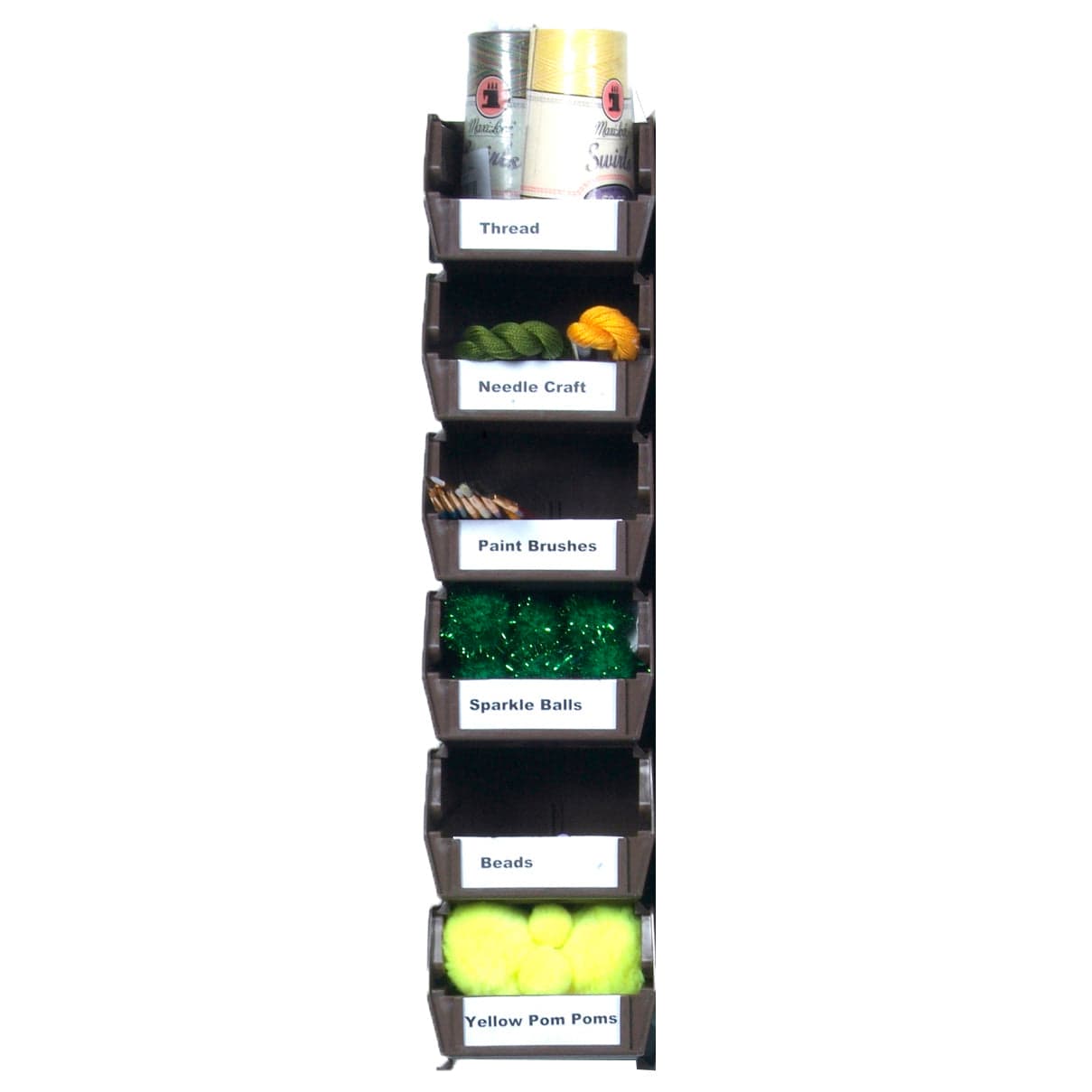 5-3/8" L x 4-1/8" W x 3" H Brown Stacking, Hanging, Interlocking Polypropylene Bins, 6 CT alt 0