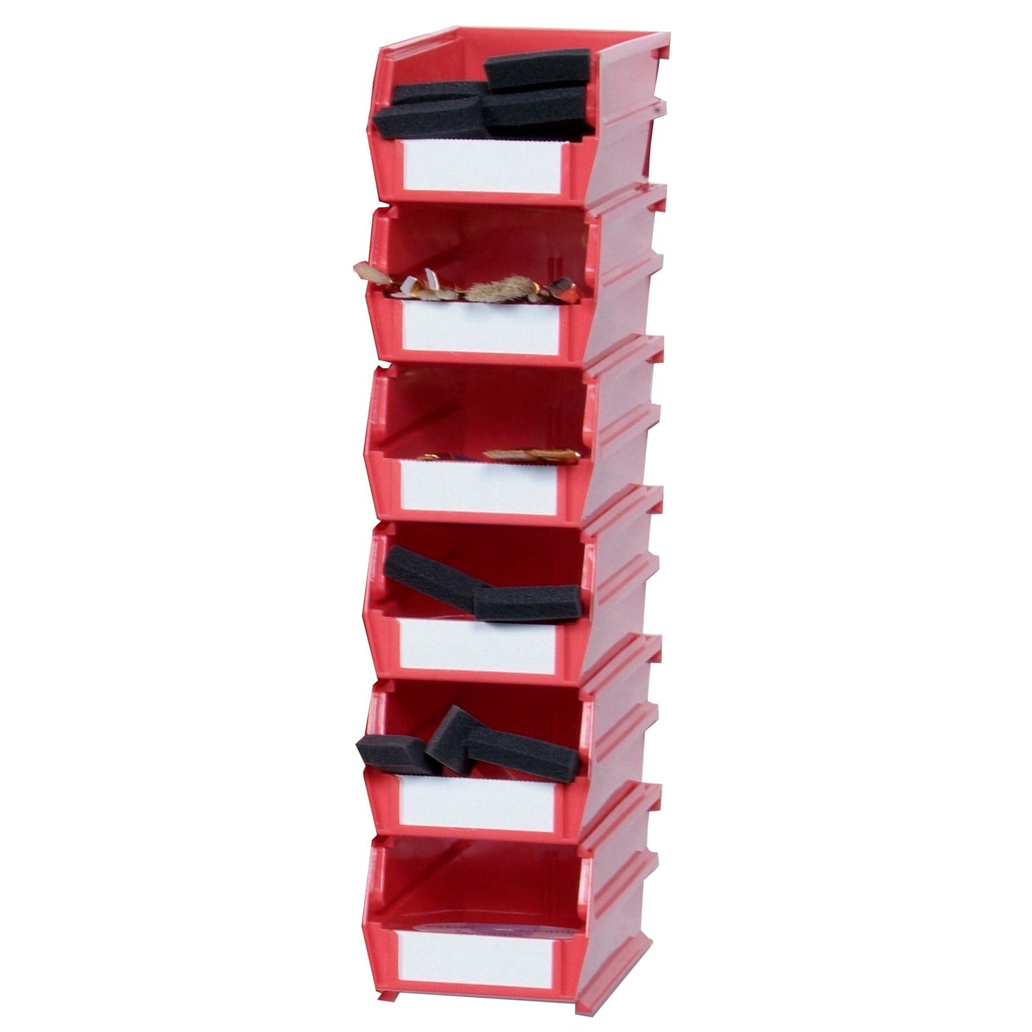 5-3/8" L x 4-1/8" W x 3" H Red Stacking, Hanging, Interlocking Polypropylene Bins, 6 CT alt 0