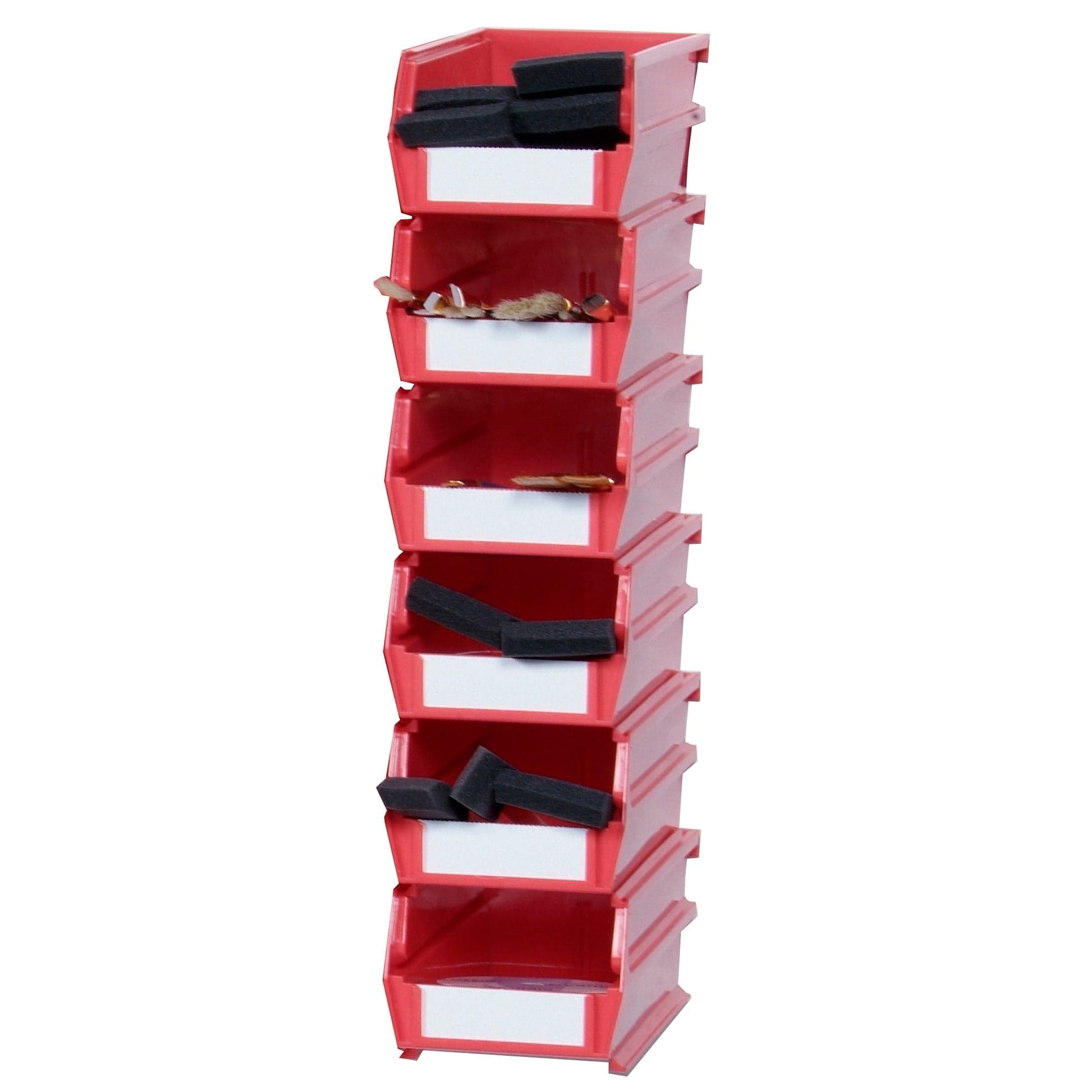 5-3/8" L x 4-1/8" W x 3" H Red Stacking, Hanging, Interlocking Polypropylene Bins, 6 CT alt 0