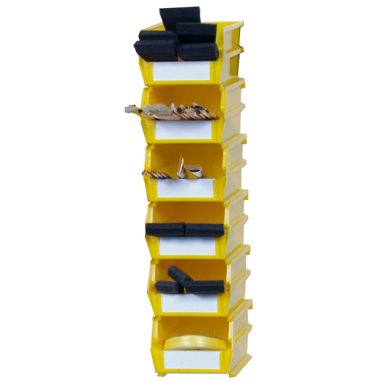 5-3/8" L x 4-1/8" W x 3" H Yellow Stacking, Hanging, Interlocking Polypropylene Bins, 6 CT alt 0