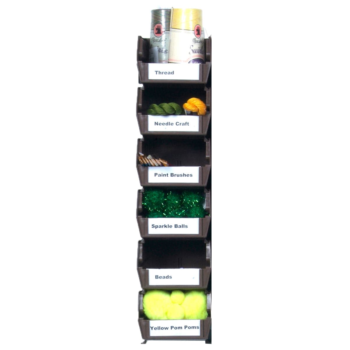 7-3/8" L x 4-1/8" W x 3" H Brown Stacking, Hanging, Interlocking Polypropylene Bins, 6 CT alt 0