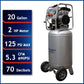2HP 20 Gallon Oil-Free Steel Tank Air Compressor alt 0