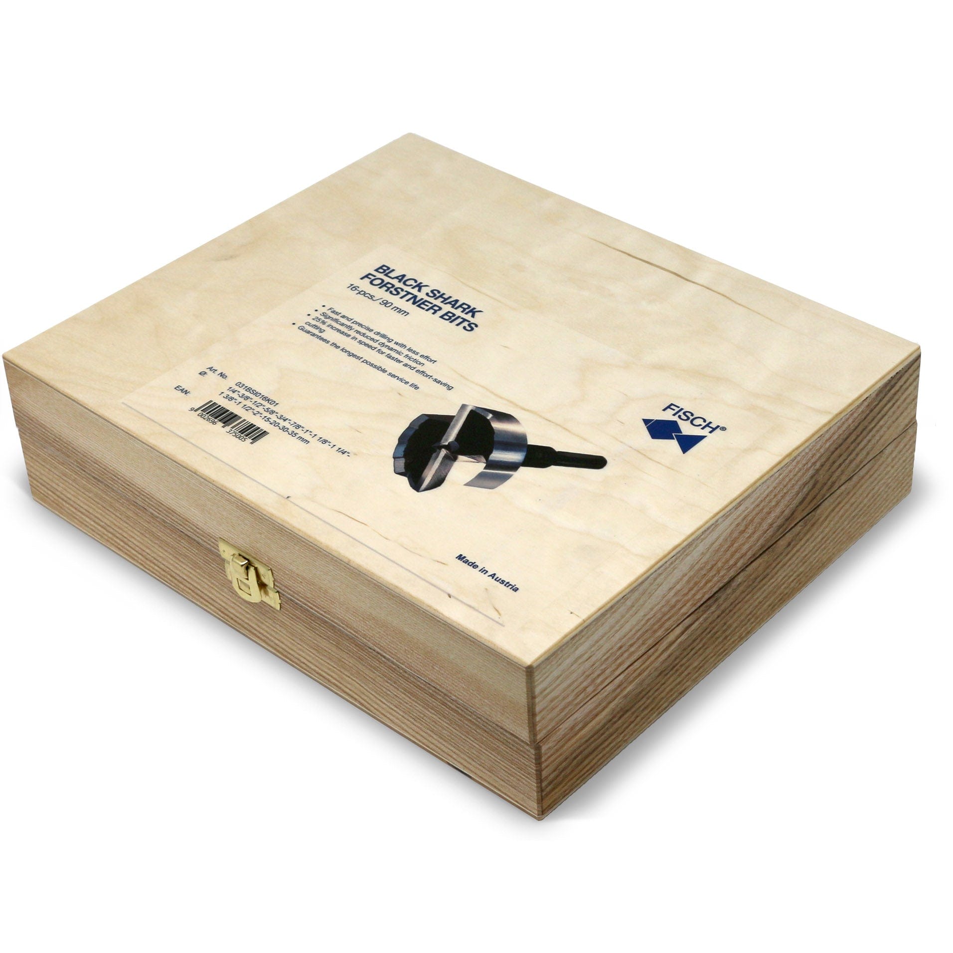 Black Shark Forstner Bit Set In Wooden Box - Imperial and Metric - 16 Piece alt 0
