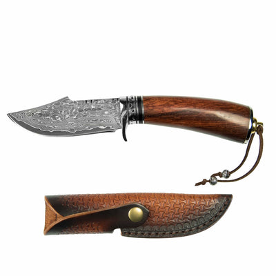 Tribe - Damascus Fixed Blade Knife, Stainless Damascus 3-3/4" Blade alt 0