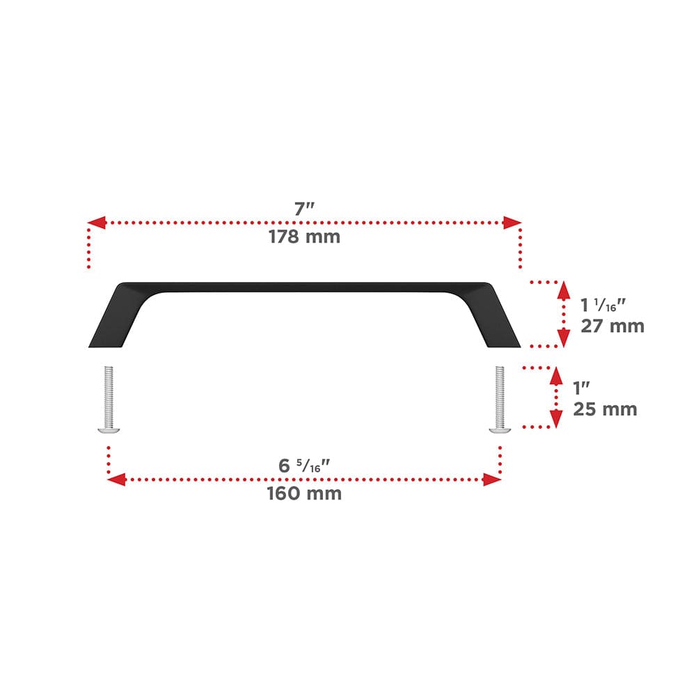 Contemporary Pull, 6-5/16" Center-to-Center, Matte Black