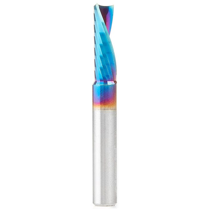 51504-K Spiral O Single Flute Plastic Cutting Down-Cut Mirror Finish CNC Router Bit 1/4"D 3/4"CH 1/4"SH 2"OL alt 0