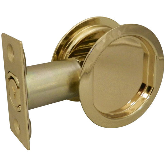 2-7/16" (62 mm) Pocket Door Pull Round Bright Brass Passage alt 0