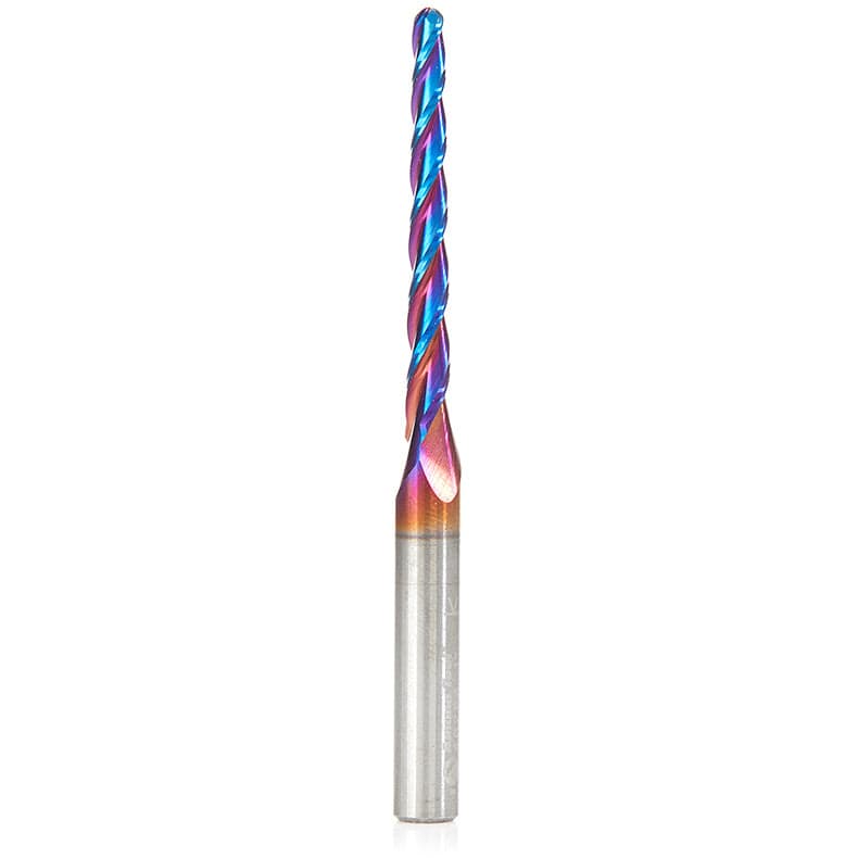 46284-K 2D/3D Carving 1 Deg Tapered Angle Ball Nose Triple Flute Router Bit 1/8"D 1-1/2"CH 1/16"R 1/4"SH 3"OL alt 0