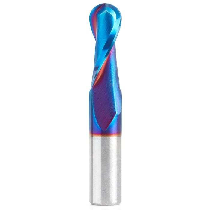 46380-K Spiral Up-Cut Ball Nose Double Flute Router Bit 1/4"R 1-1/4"CH 1/2"D 1/2"SH 3"OL alt 0
