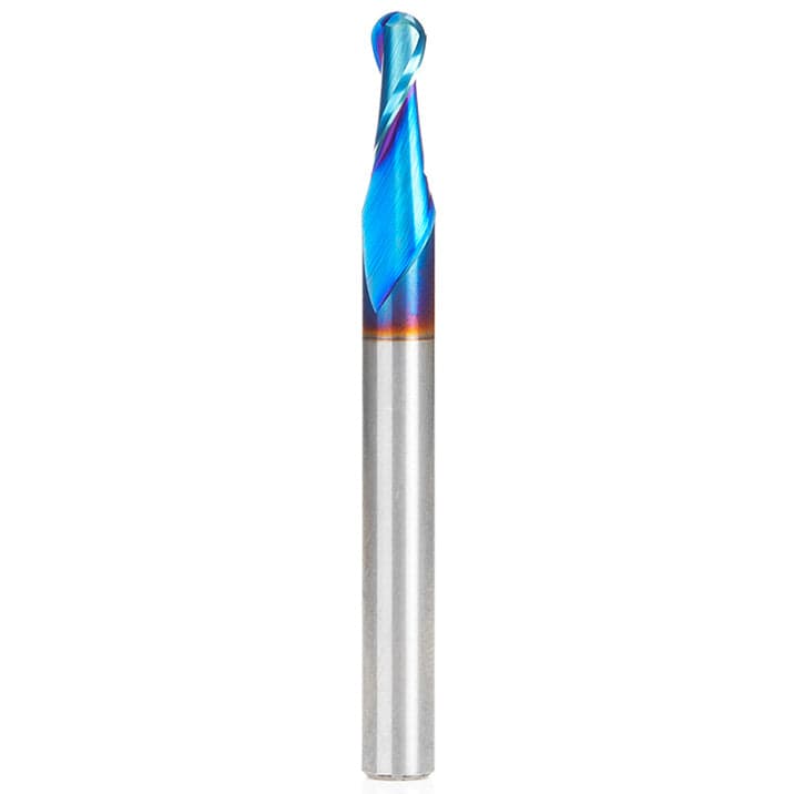 46424-K Spiral Up-Cut Ball Nose Double Flute Mirror Finish Router Bit 3/32"R 1/2"CH 3/16"D 1/4 SH 2-1/2"OL alt 0