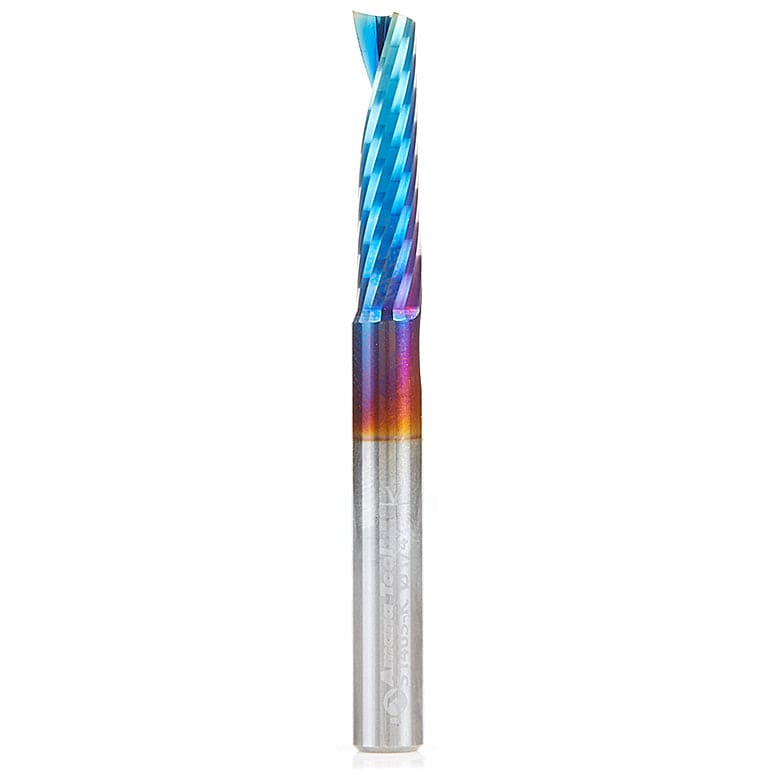 51405-K Spiral O Single Flute Plastic Cutting Up-Cut Zrn Coated Mirror Finish CNC Router Bit 1/4"D 1"CH 1/4"SH 2-1/2"OL alt 0