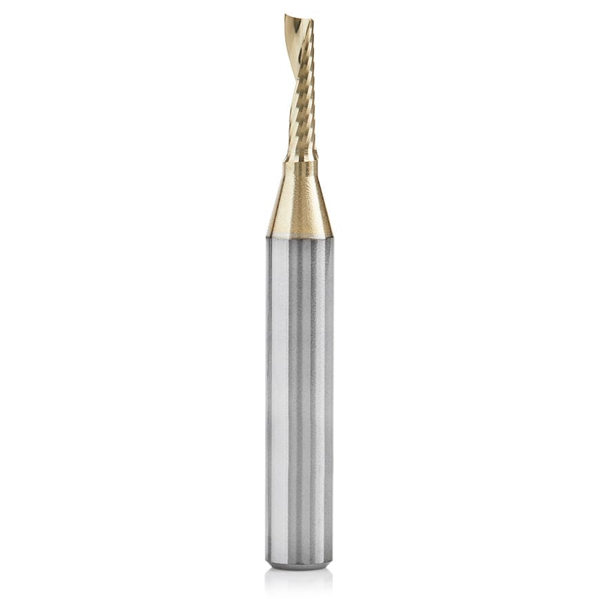 51454-Z Spiral O Single Flute ZrN Coated Aluminum Cutting Up-Cut Mirror Finish Router Bit 1/8"D 1/2"CH 1/4"SH 2"OL alt 0